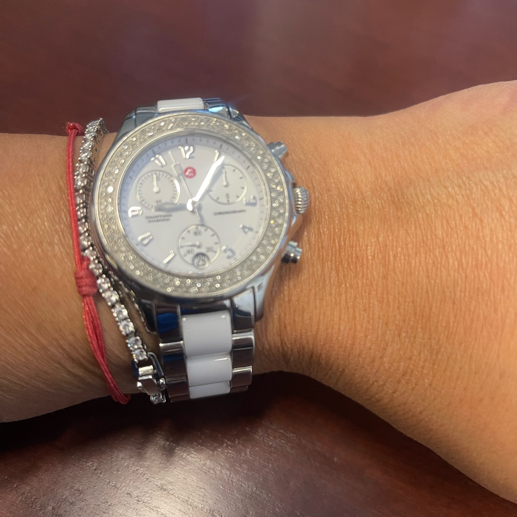 Silver And White Watch With Crystal Accents Silver And White Watch With Crystal Accents